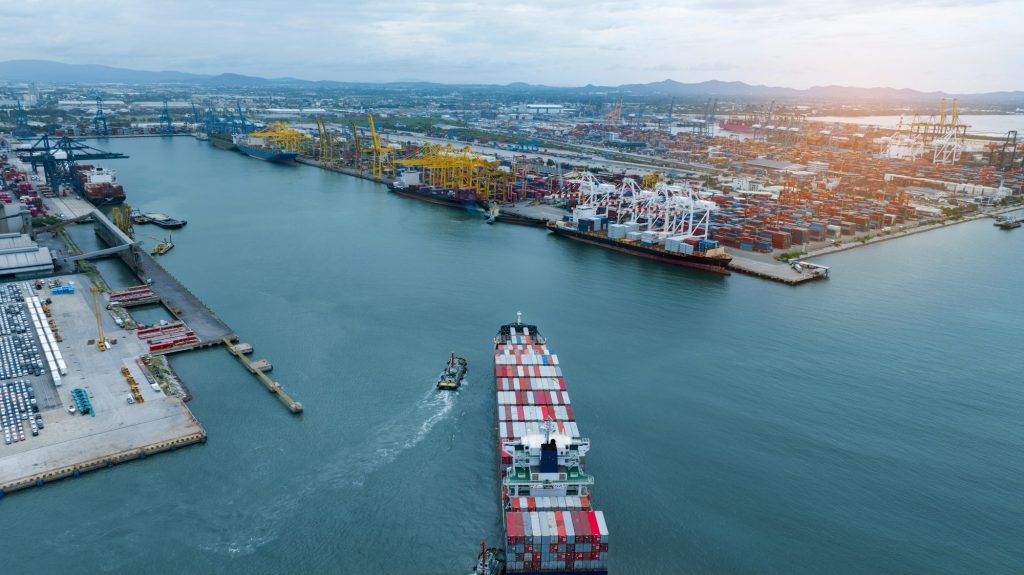 Shipyard Cargo Container Sea Port Freight forwarding service logistics and transportation.